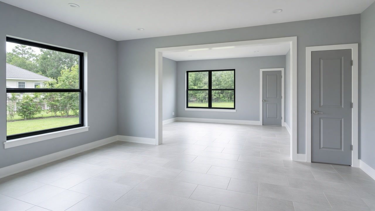 A bright new in-law suite with a sitting room opening onto a bedroom